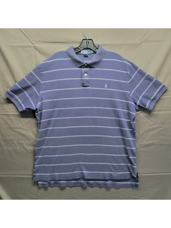Men's Navy Blue White Striped Polo by Ralph Lauren Light Blue Pony Sz XL