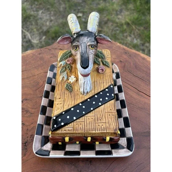 House of Hatten Mountain Goat Covered Butter Dish Peggy Fairfax Herrick Dinner