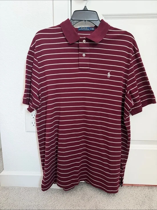 Ralph Lauren Maroon Polo with White Stripes