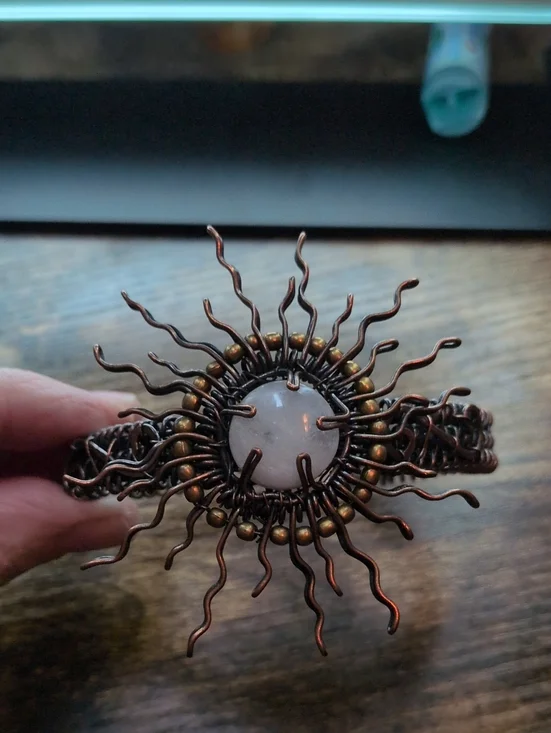 Handcrafted Copper Sunburst Moonstone Bracelet