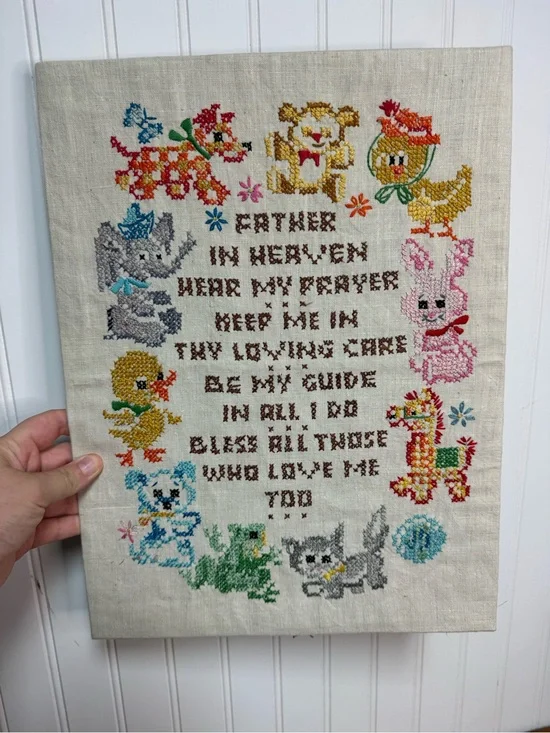 Handmade Multicolor Cross Stitch Prayer Sampler Wall Art