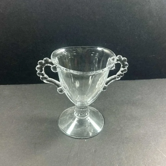 Sugar Bowl Clear Booped Handle Pedestal‎ Glass Vintage 5in