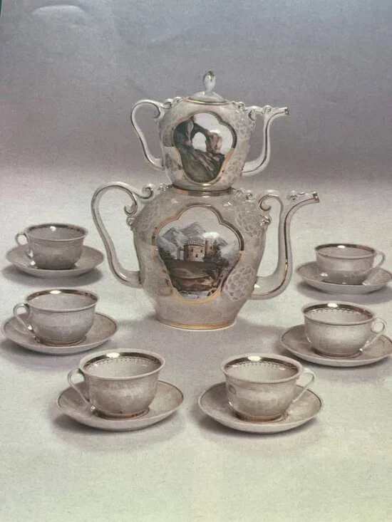 Fenix Kislovodsk Porcelain Russian Stacked Tea Set, Hand-painted,