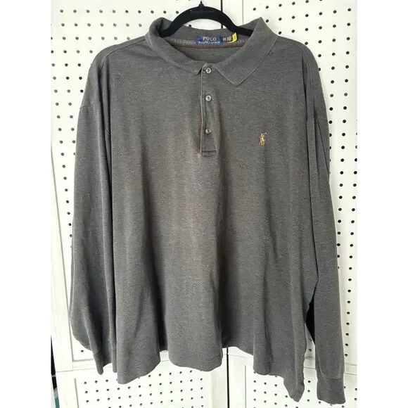 Polo Ralph Lauren‎ Mens Size 2XB Gray Soft Touch Cotton Long Sleeve Polo Shirt