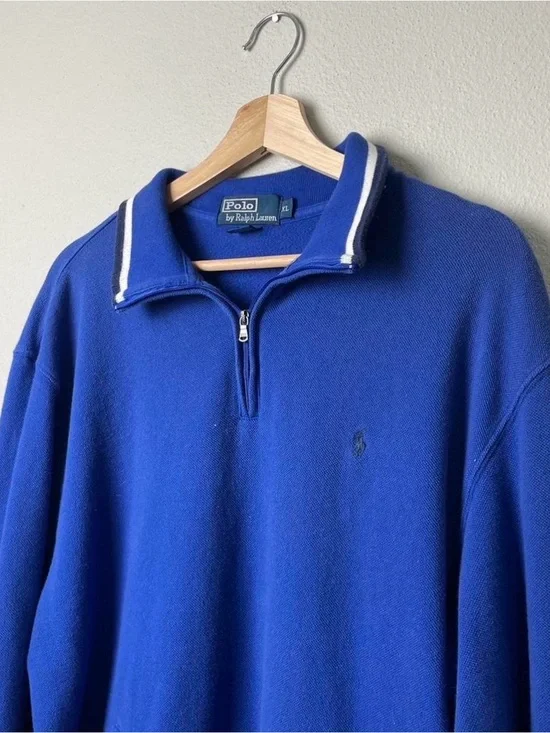 Ralph Lauren Royal Blue Quarter-Zip Polo with White-Trim Collar