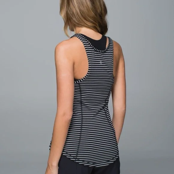 Lululemon Think Fast Tank Parallel Stripe Black White