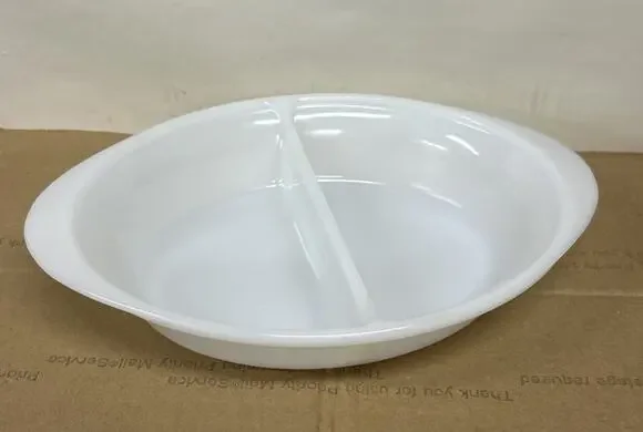 Vintage Glasbake Oval Divided Dish White Milk Glass J-239 Made in USA