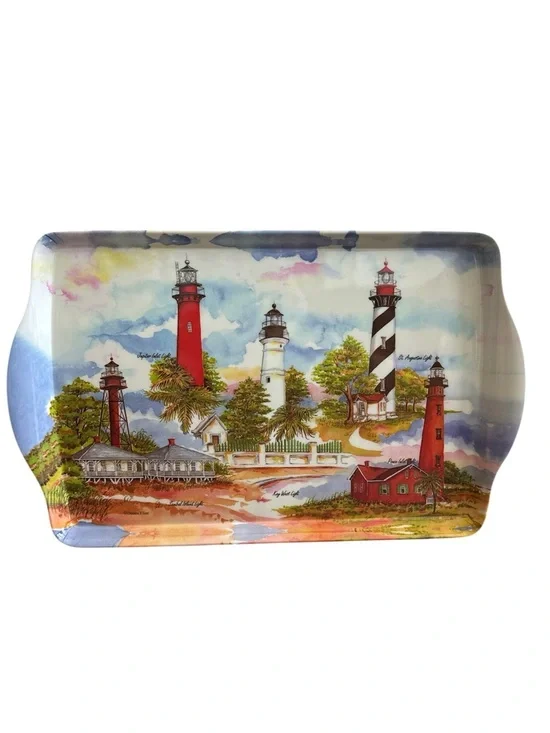 Donna Elias Florida Lighthouses Handled Melamine Serving Tray Coastal Chic New