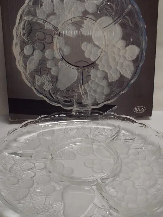 VINTAGE WP&G Fruit Delight Crystal Frosted Platter - Original Packaging, LOVELY