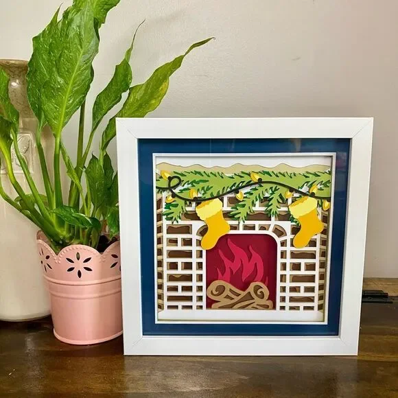 3D Christmas Fireplace Shadowbox