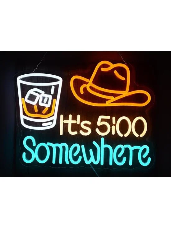 5 O'clock Somewhere LED Neon Sign - Cowboy Whiskey Light, 15.7x12.5