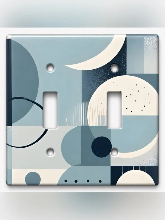 Handmade Mid Century Modern Blue Abstract Rocker Switch Cover