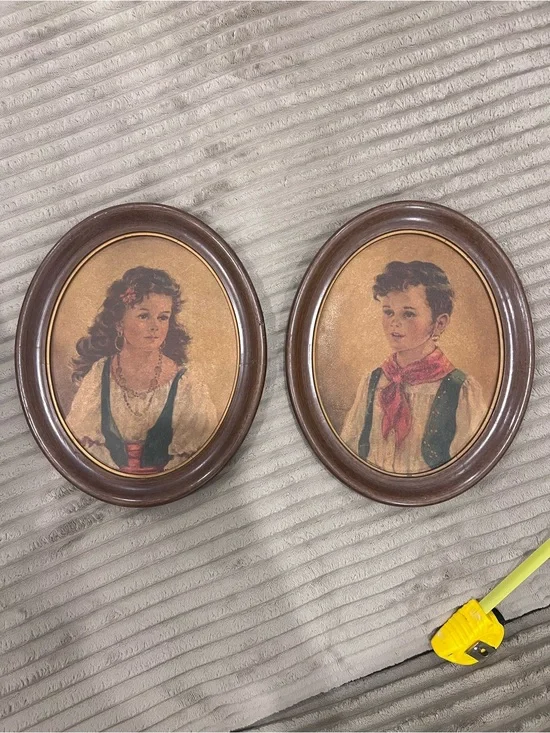 Vintage Anne Allaben “Elena & Chiko” Framed Portrait Prints – Set of 2