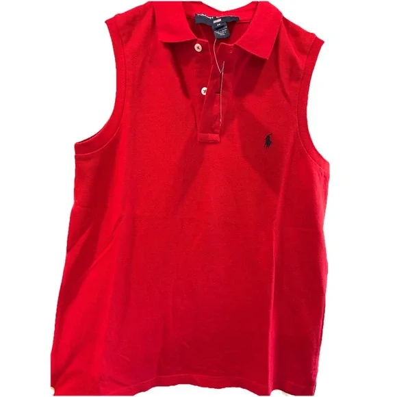 Ralph Lauren Ladies Sleeveless Polo Shirt Pony Logo Embroidery Red M Japan‎