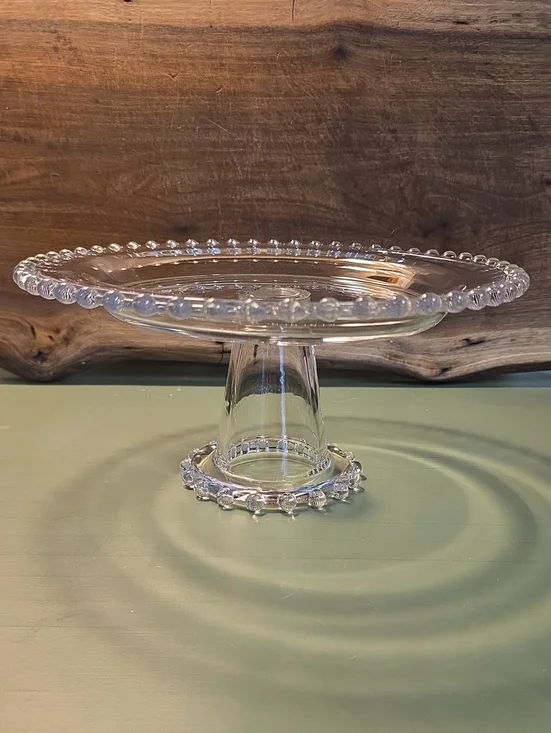 Clear Glass Pedestal Cake Stand with Beaded Rim, 10