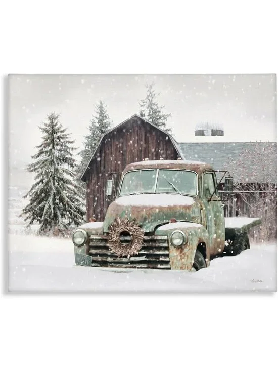 Rustic Winter Vintage Truck & Barn Canvas Wall Art | Cozy Farmhouse Decor
