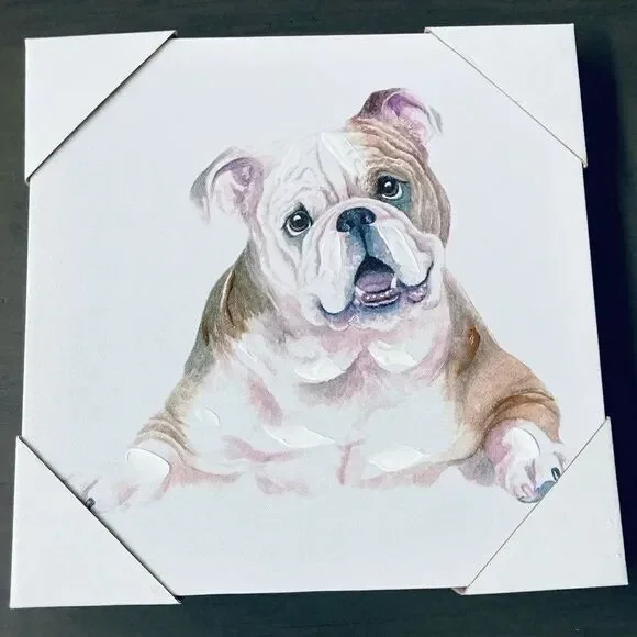 English Bulldog Canvas Painting Dog Portrait Wall Hanging
