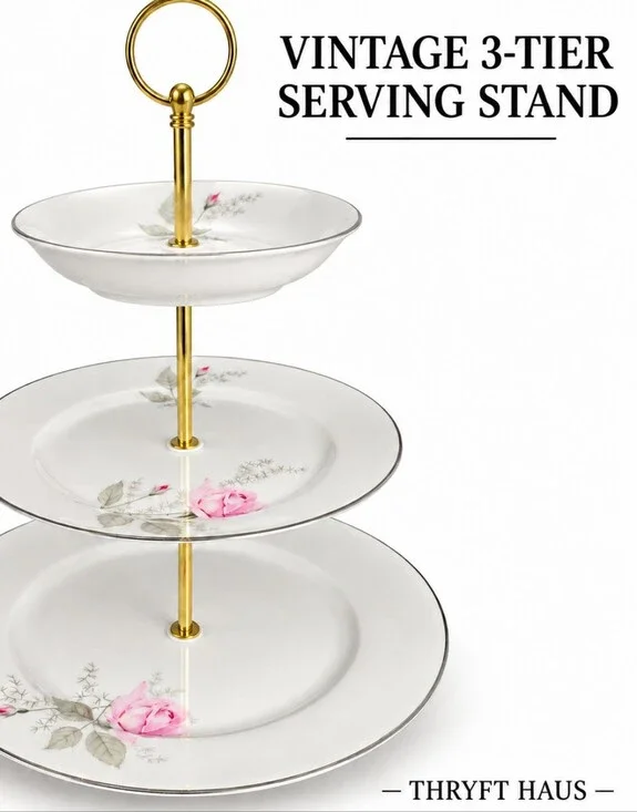 Vintage Crown Bavaria Fantasy Pink Rose 3-Tier Porcelain Serving Stand