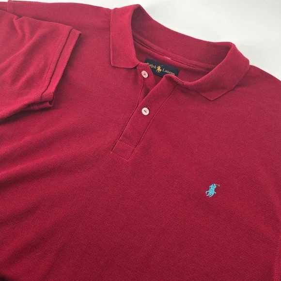 Ralph Lauren Polo Shirt Mens XL Burgundy Short Sleeve Pique Cotton Blue Pony
