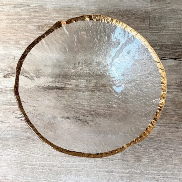 Glacier IVV Italian Textured Art Glass 10K Gold Trim Bowl 13