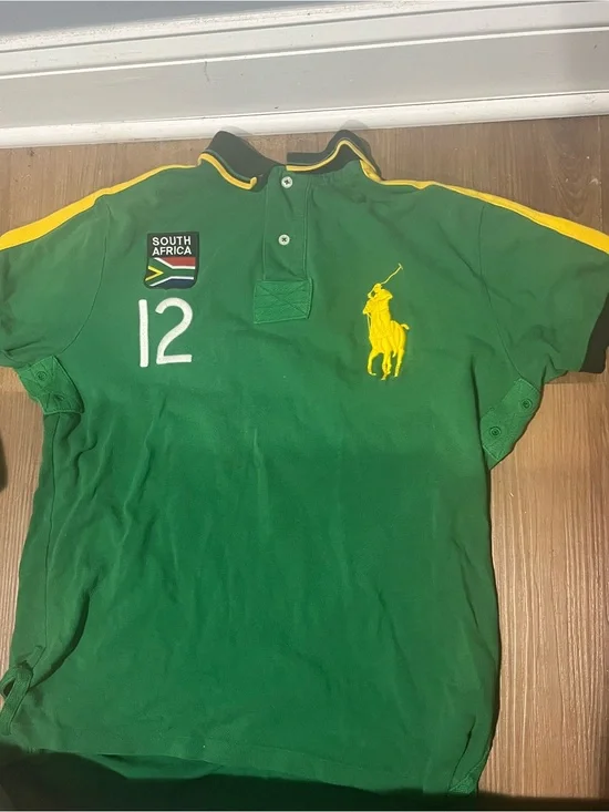 Ralph Lauren Green Polo Shirt with Yellow Accents & South Africa Patch