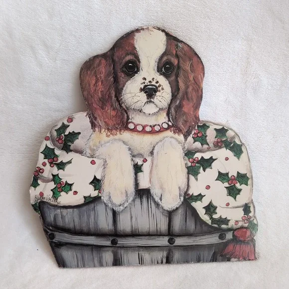 Vintage Christmas‎ Puppy Silent Companion Wood Dummy Board Dog Wall Art Spaniel