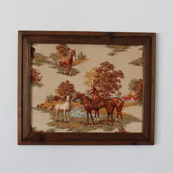 Vintage-Inspired Horses Wall Art Print in Brown and Tan