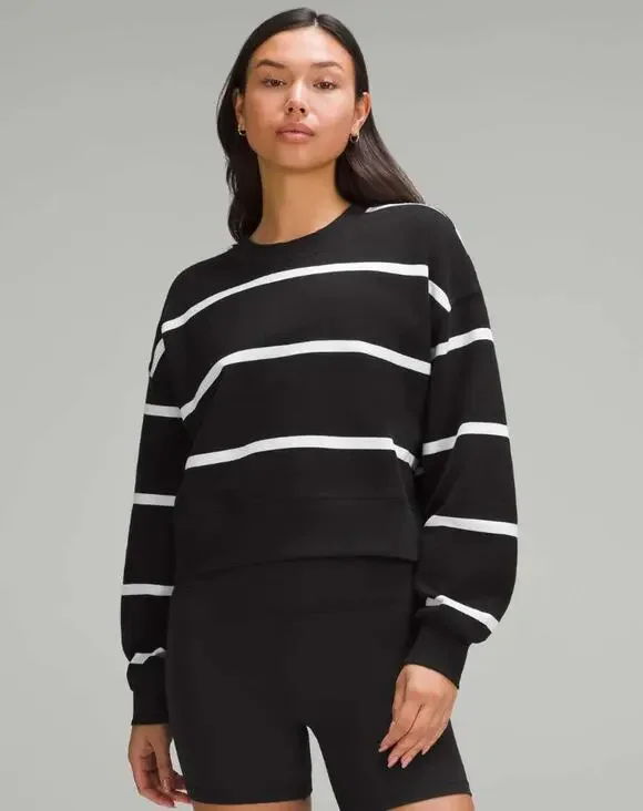 Lululemon Perfectly Oversized Cropped Crew Striped Black/White 4