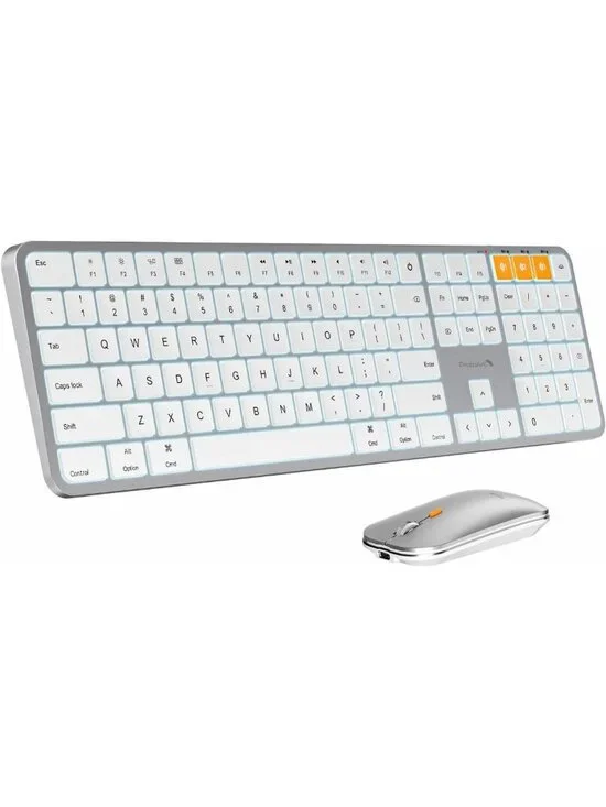 Backlit Bluetooth Keyboard & Mouse Combo for Mac - Sleek White Silver Design