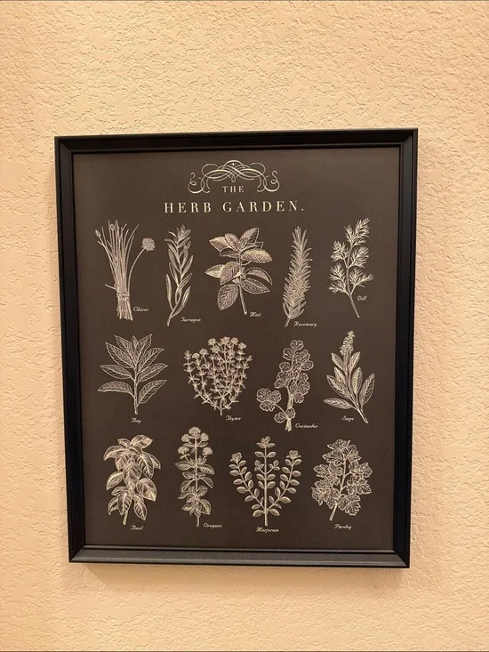 Herb and Vegetable Garden Wall Art Print - Black and White Framed Decor
