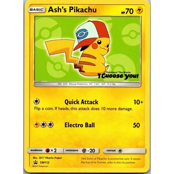 Pokemon Ash's Pikachu SM112 Sun & Moon Promo I Choose You Movie Card LP