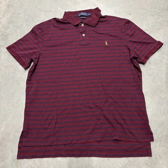 Polo Ralph Lauren Men's Polo Shirt Preppy Pima Burgandy‎ Sz Large Golf Striped