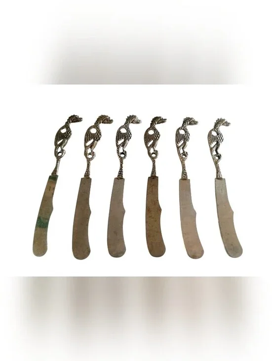 VTG Italian Made Silver Dragon Handle Butter Knives - Set of 6