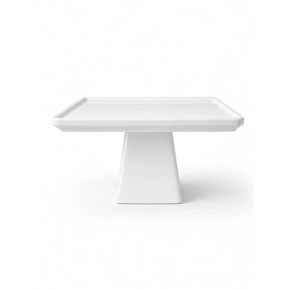 Solus White Ceramic Square Cake Stand Pedestal 8 Inch Modern Dessert Server