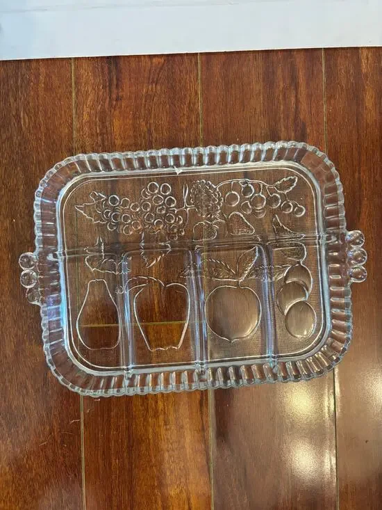 Vintage Indiana Glass Clear 5 Section Divided Embossed Fruit 9x12 Serving Tray