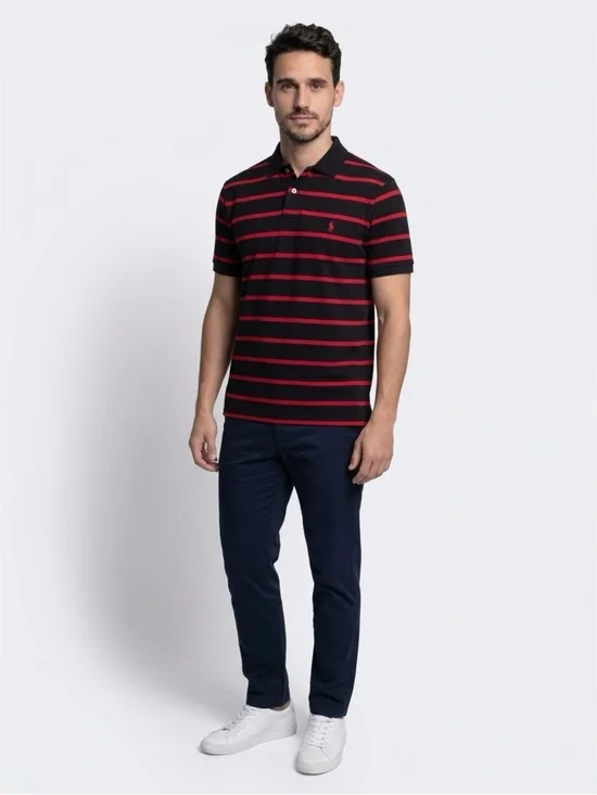 Ralph Lauren Black and Red Horizontal Stripe Polo