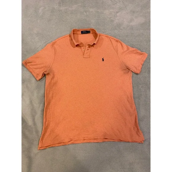 Mens Ralph Lauren Short Sleeve Golf Polo Shirt Cotton Soft Orange L Large