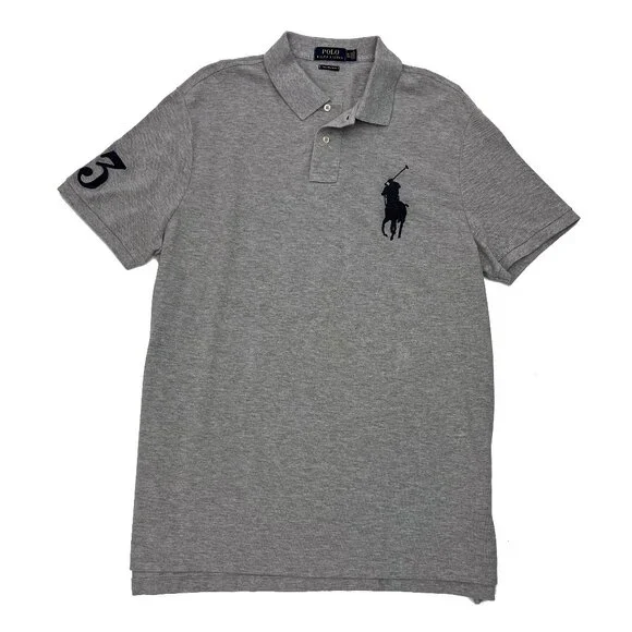 Ralph Lauren Big Pony Mesh Polo Custom Slim Fit Shirt Gray Mens XL X-Large