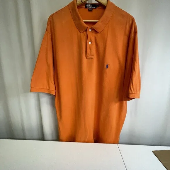 Polo by Ralph Lauren Polo Shirt Mens XXL Orange Blue Pony 100% Cotton Classic
