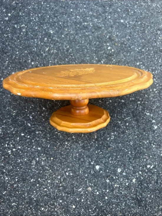 Vintage wood pedestal cake plate. Vintage used condition.