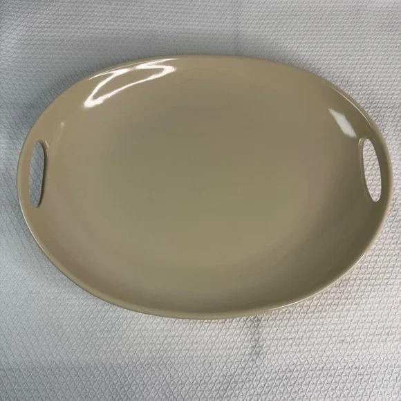 Longaberger Woven Traditions Ivory Oval Platter Pottery Serving Tray 15 Inch
