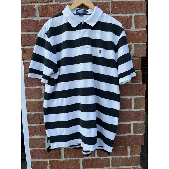 Polo Ralph Lauren Shirt Men's XL Black White Striped Short Sleeve