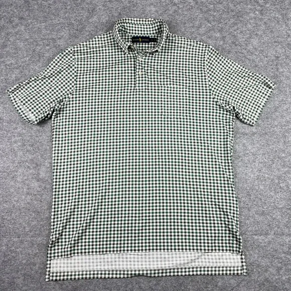 Ralph Lauren Polo Shirt Mens L Green Gingham Plaid Pima Cotton Modal Pocket