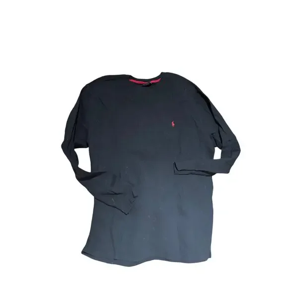 Ralph Lauren xl black all cotton waffle weave sleep shirt long underwear euc