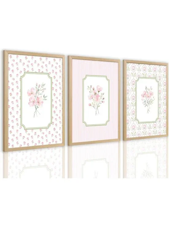 Pink Floral Nursery Wall Art Set - Watercolor Botanical Prints for Baby Girl