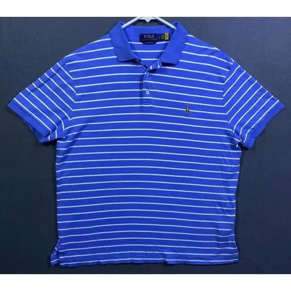 Polo Ralph Lauren Custom Fit 22x24.5 Golf Shirt Men’s Size L Blue White Stripes