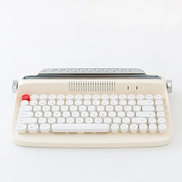 Wireless Retro‎ Typewriter Keyboard, Ivory Butter, USB Rechargeable, Round Keys
