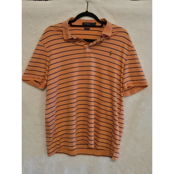Polo Ralph Lauren Mens Large Classic‎ Fit Orange With Blue Stripes