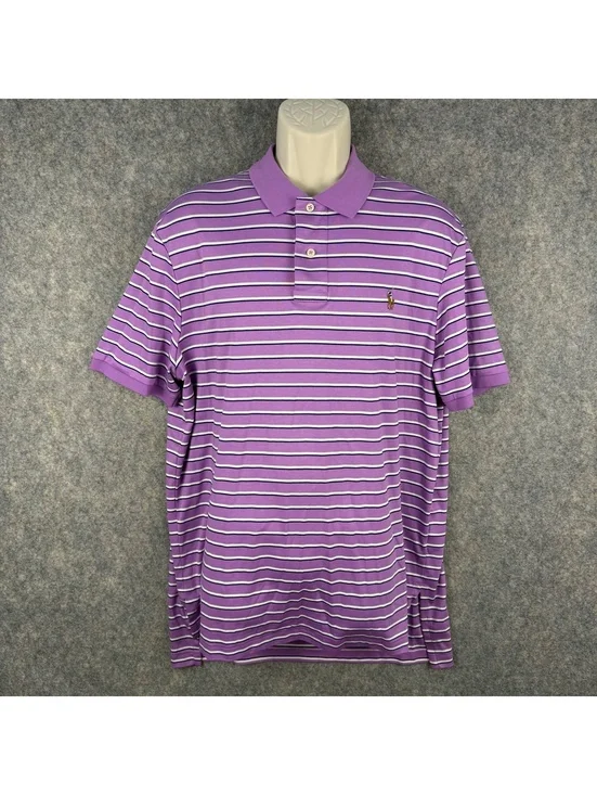 Polo Ralph Lauren Pima Soft Touch Polo Shirt Violet Navy Blue Stripe Size XL 761