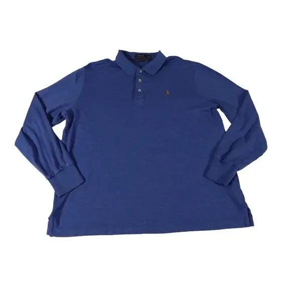 Ralph Lauren Flesh Pony Long Sleeve Blue Polo Shirt Men's Classic Fit Large